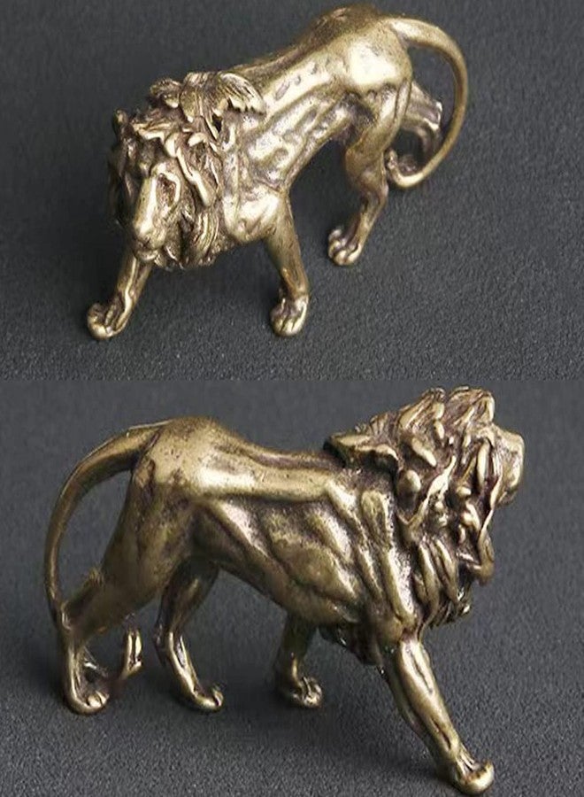 ALHBEJT Chinese Handmade Brass Lion Statue Home Decor Animal Figurines for Living Room Bedroom Home Office Cabinets Mininature Craft Gift (2Pcs Gold) - Image 5